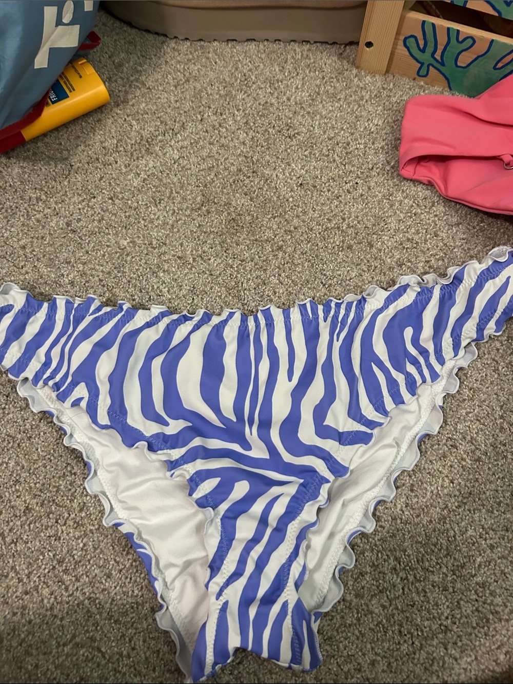 Shade & Shore Blue and White Zebra Print Bikini Bottoms